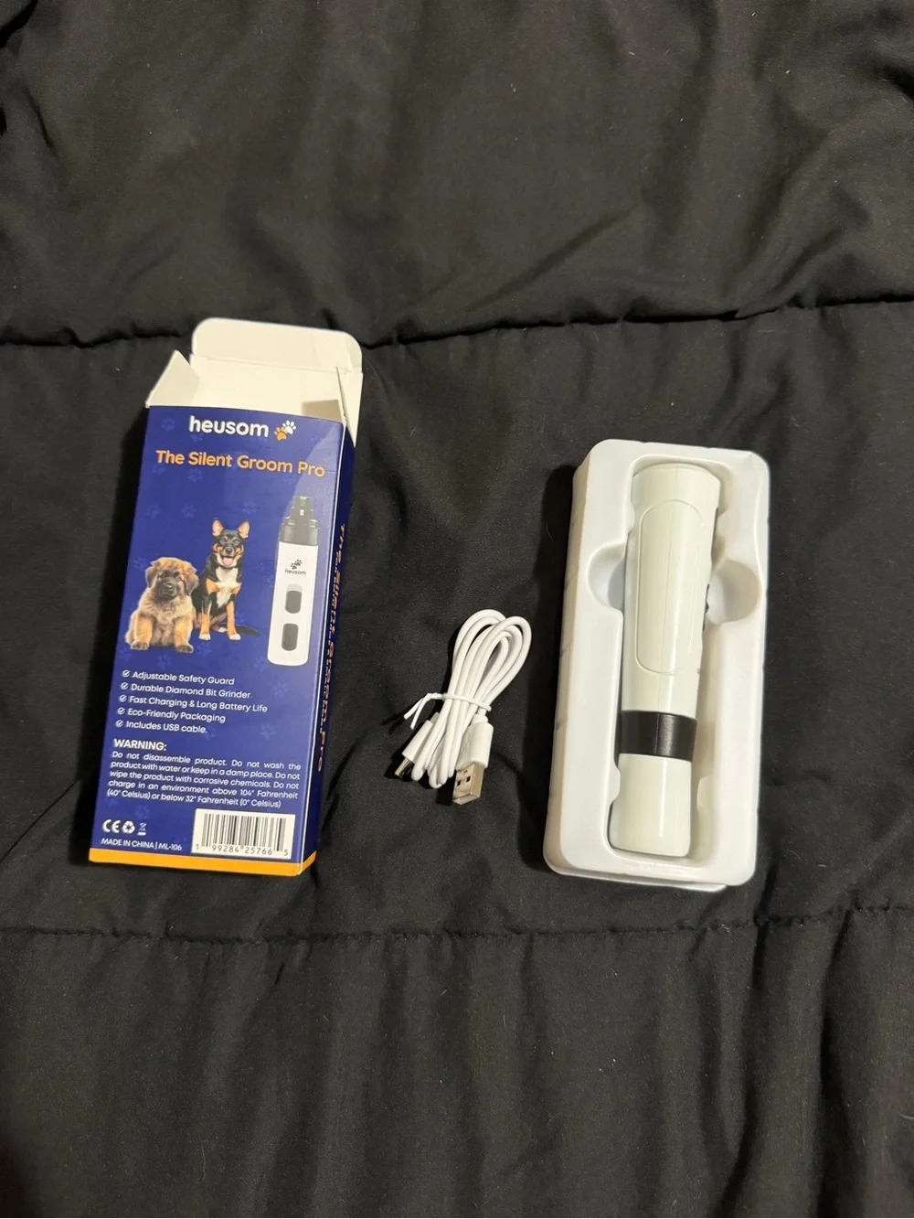 Heusom The Silent Groom Pro Pet Nail Grinder - White & Black